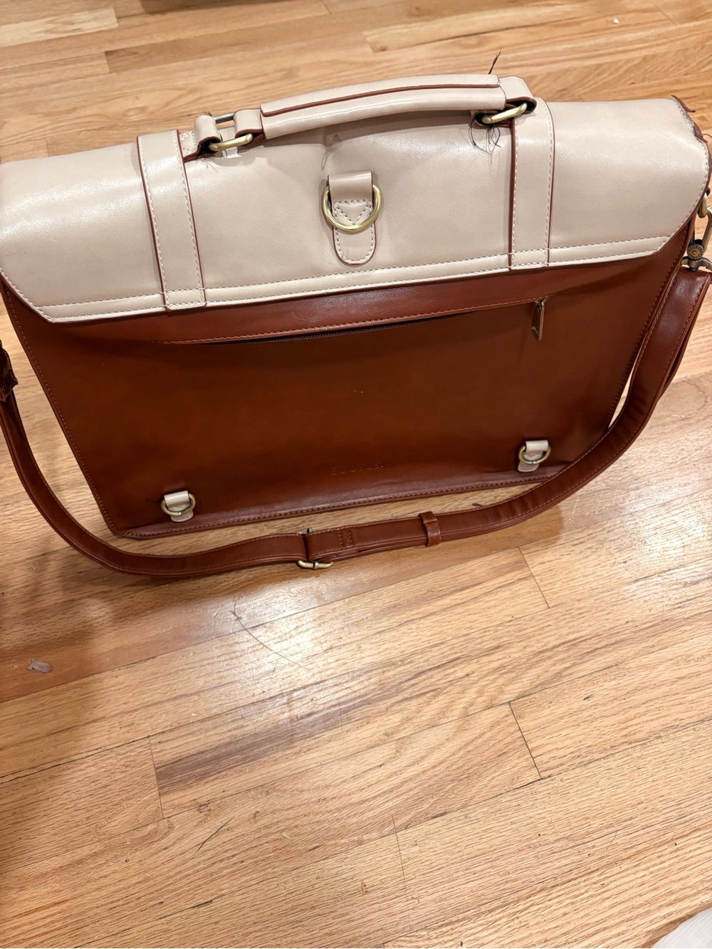 Sombre Vintage Briefcase - Cream & Tan Brown - Picture 3 of 7